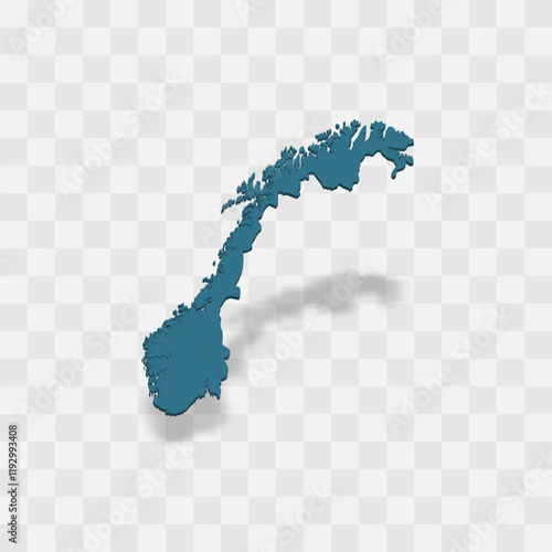 Norway high detailed vector representation of country silhouette. 3D map on transparent background with dropped shadow. For educational, decorative, or informational use.