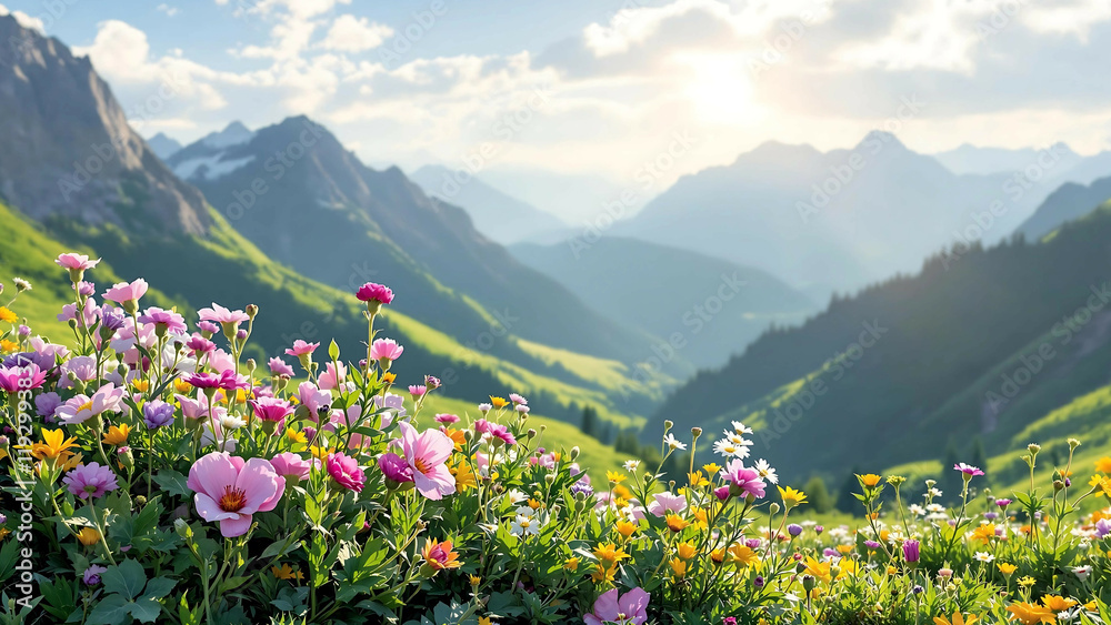 Fototapeta premium Wildflowers and Mountains