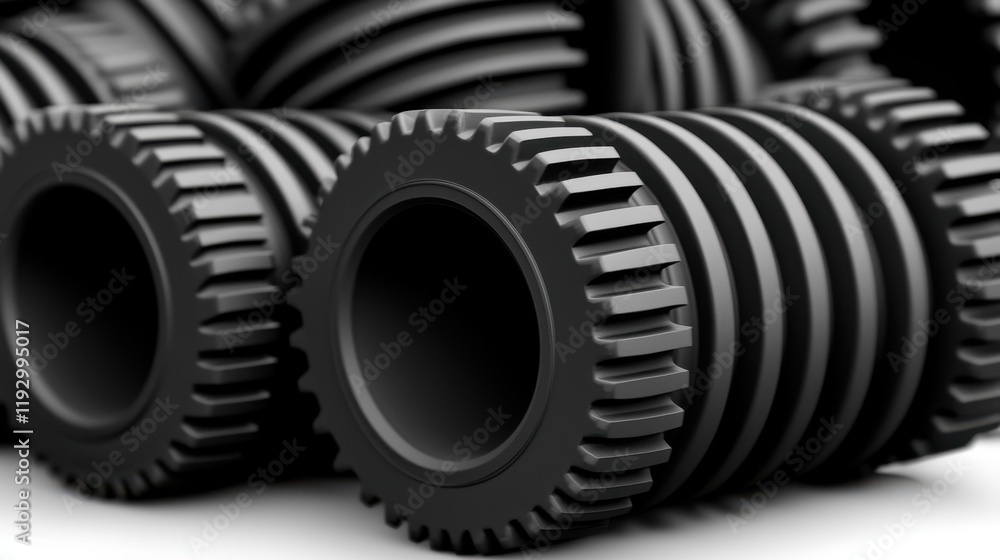 Close up of Black Industrial Gears Cogwheels Mechanical Parts Manufacturing Technology Close up of Black Industrial Gears Cogwheels Mechanical Parts Manufacturing Technology