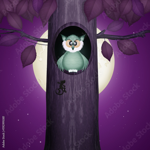 illustration of owl in the moonlight