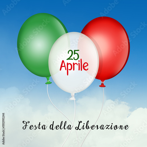 postcard for April 25 with balloons in the color of the Italian flag