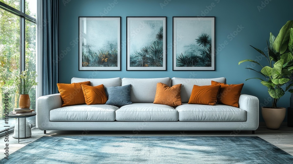 Fototapeta premium Stylish Living Room Interior Design. Generative AI