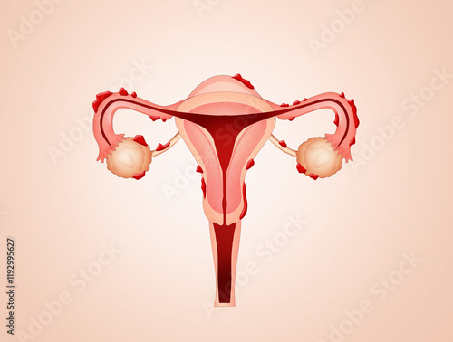 illustration of uterus with endometriosis