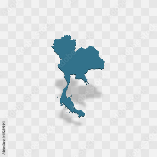Thailand high detailed vector representation of country silhouette. 3D map on transparent background with dropped shadow. For educational, decorative, or informational use.