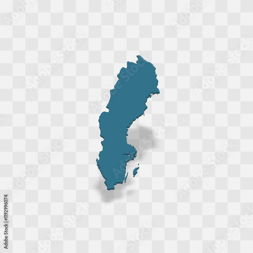 Sweden high detailed vector representation of country silhouette. 3D map on transparent background with dropped shadow. For educational, decorative, or informational use.