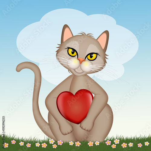 illustration of illustration of cat with heart