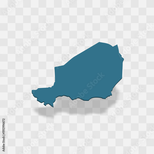 Niger high detailed vector representation of country silhouette. 3D map on transparent background with dropped shadow. For educational, decorative, or informational use.