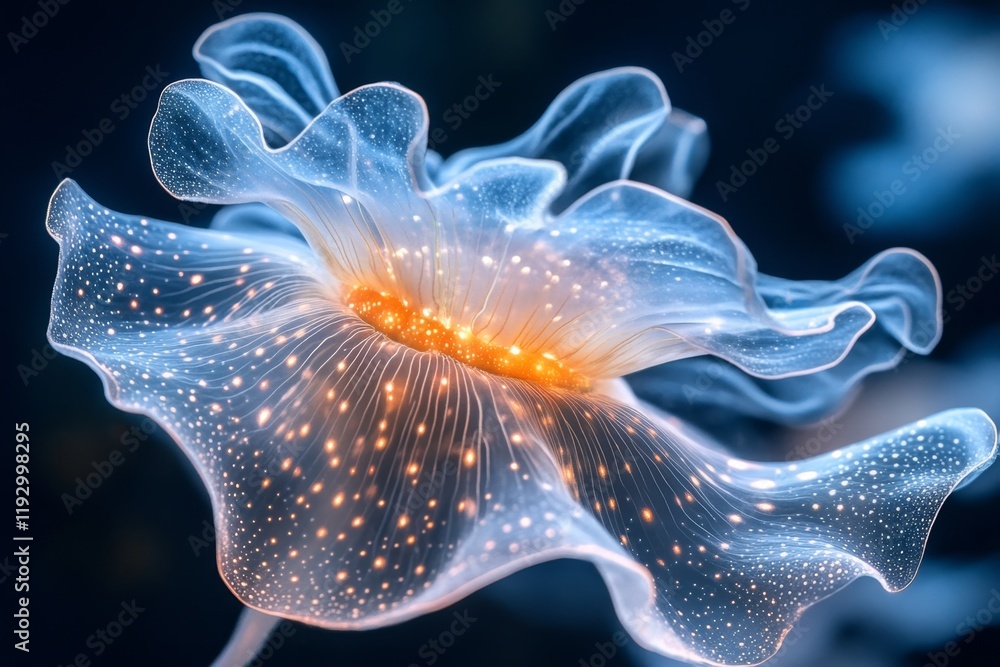 Obraz premium A glowing bioluminescent organism thriving under UV light in a sunlit marine habitat
