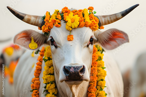 Decorated Cows for Mattu Pongal Celebration in Tamil Nadu photo