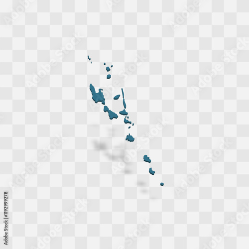 Vanuatu high detailed vector representation of country silhouette. 3D map on transparent background with dropped shadow. For educational, decorative, or informational use.