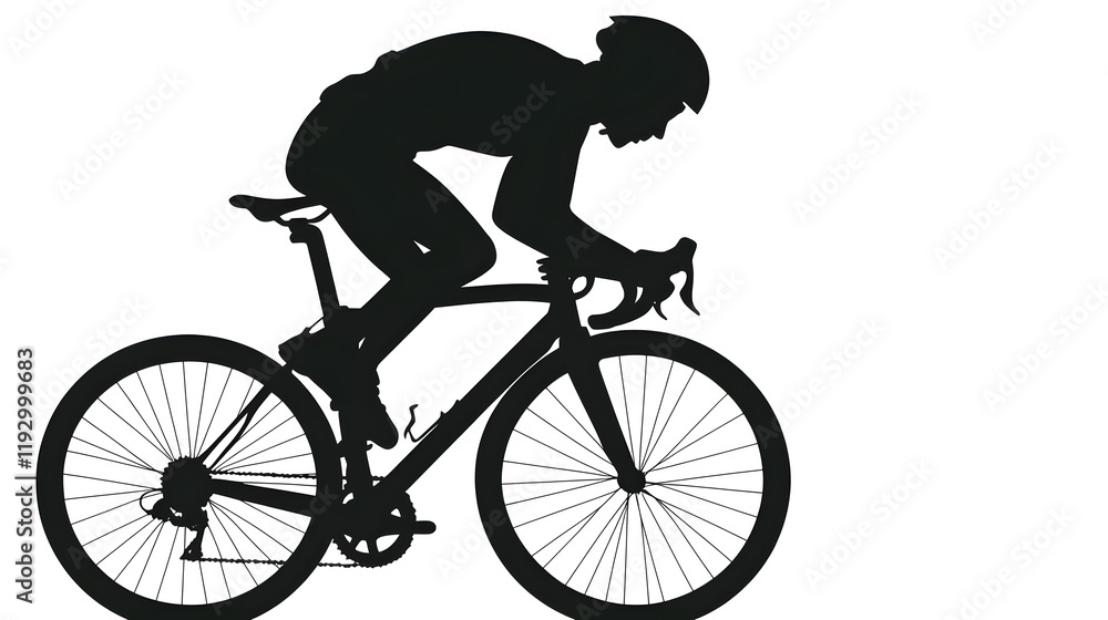 Fototapeta premium Silhouetted Cyclist in Dynamic Motion Against Glowing Sunrise Landscape