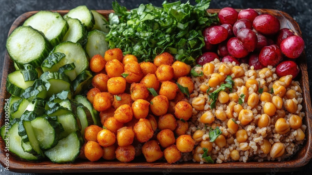 Vibrant and Healthy Vegetarian Bowl with Chickpeas, Cucumber, Kale, Cranberries and Bulgur Vibrant and Healthy Vegetarian Bowl with Chickpeas, Cucumber, Kale, Cranberries and Bulgur