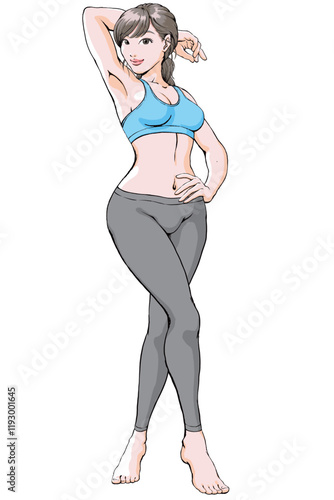 セクシーなポーズを決めるスポーツウェアの若い女性_全身.eps