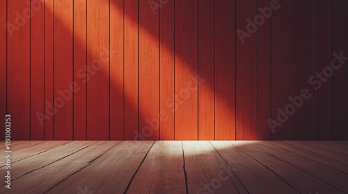 A wooden room bathed in sunlight creating a beam across its surface, offering warm vibes and a rustic touch, symbolizing comfort and natural simplicity. photo