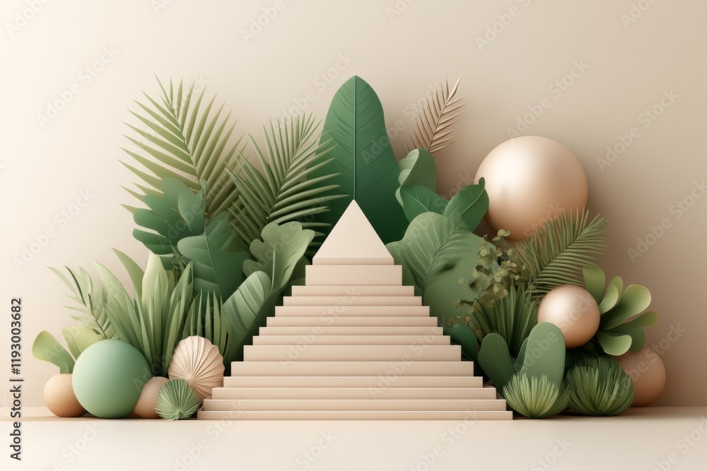 A minimalist depiction of the Uxmal pyramid surrounded by stylized jungle elements, rendered in soft greens and browns A minimalist depiction of the Uxmal pyramid surrounded by stylized jungle elements, rendered in soft greens and browns