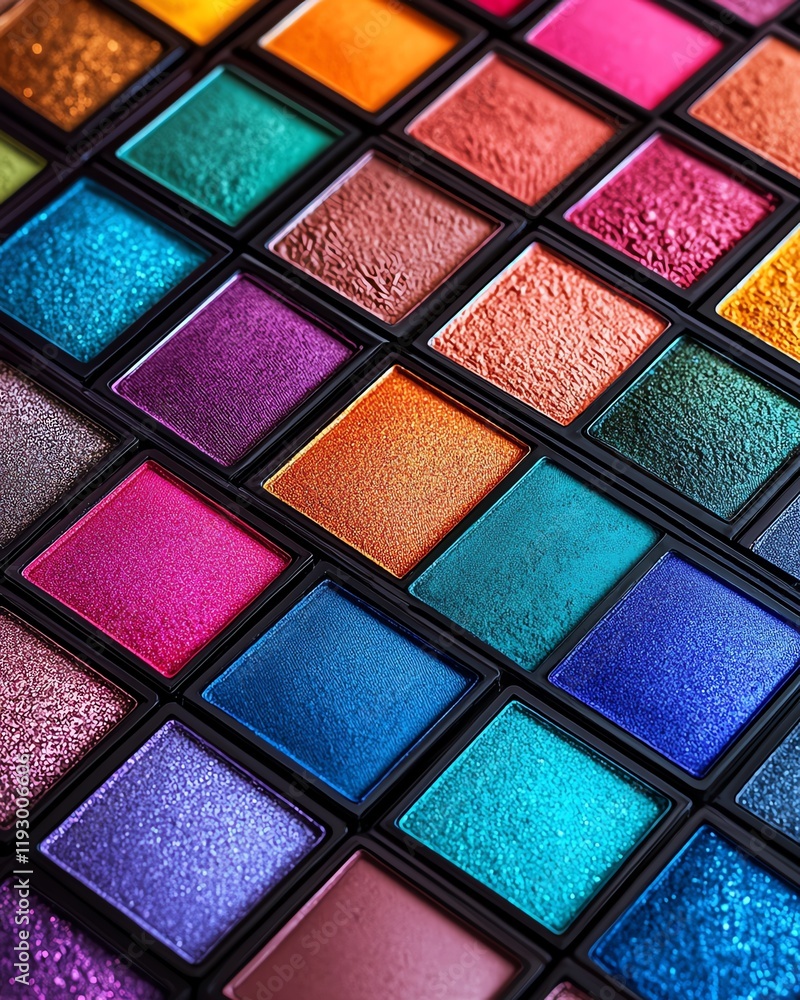 Neatly arranged vibrant eyeshadow palettes in a range of colors, symbolizing the diversity in beauty and makeup, generative AI concept of cosmetic variety Neatly arranged vibrant eyeshadow palettes in a range of colors, symbolizing the diversity in beauty and makeup, generative AI concept of cosmetic variety