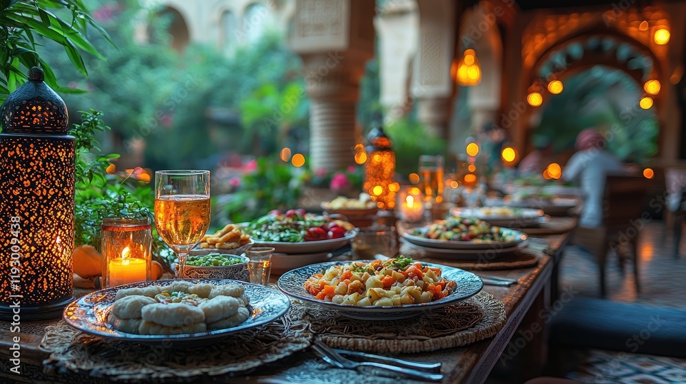 Beautifully Set Table for Family Iftar Dinner During Ramadan Kareem Beautifully Set Table for Family Iftar Dinner During Ramadan Kareem