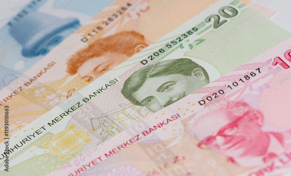 Obraz premium Images of banknotes of various countries. turkish lira photos.