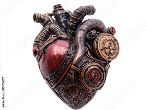 Vintage mechanical industrial machine steel heart shape motor in love steampunk mechanism photo