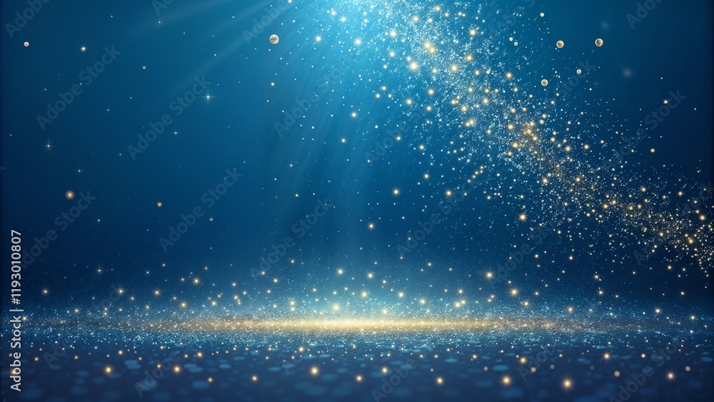 Obraz premium Enchanting blue abstract background with glittering particles and beams of light