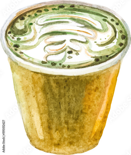 Watercolor painted coffee cup barista. Hand drawn design element isolated on white background.