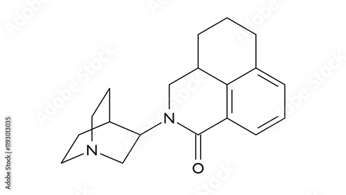 palonosetron molecule, structural chemical formula, ball-and-stick model, isolated image antiemetic agent photo