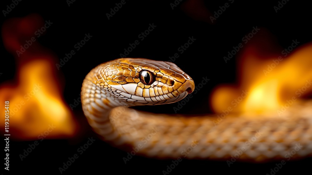 Fototapeta premium Striking Snake Against Fiery Background