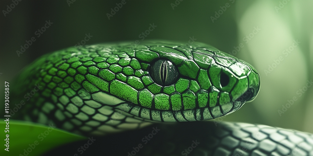 Close-Up of a Vibrant Green Snake Close-Up of a Vibrant Green Snake