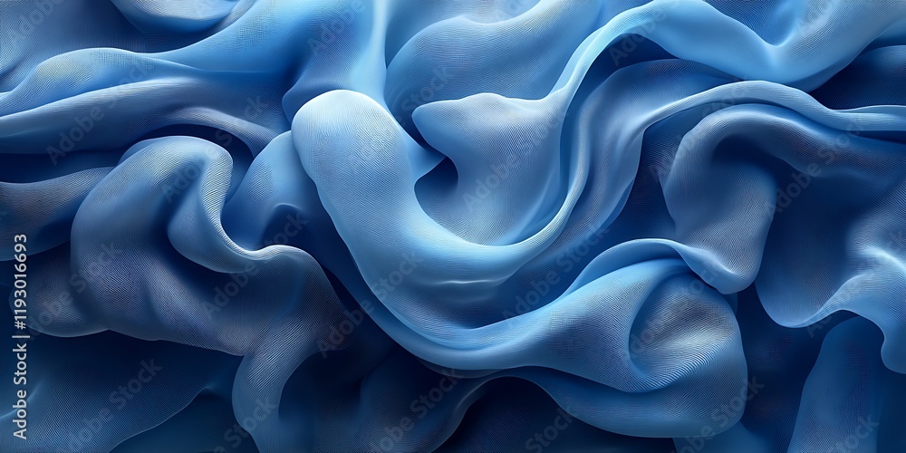 Fototapeta premium Blue silk fabric texture, draped waves, abstract background, design element