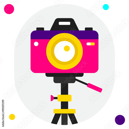 Stylized Camera on Tripod with Bright Colors