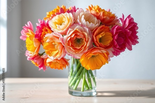Wallpaper Mural Vibrant bouquet of colorful ranunculus flowers in glass vase

 Torontodigital.ca
