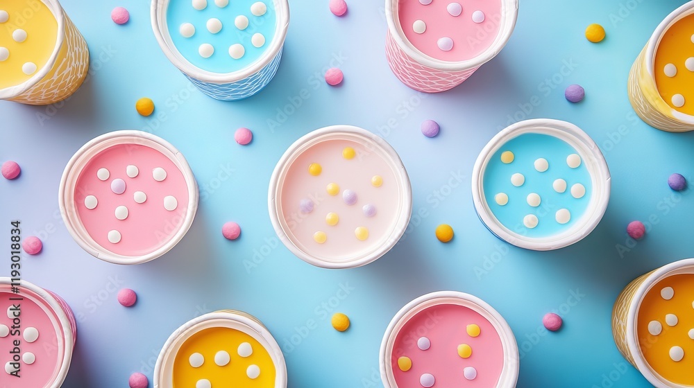 Colorful Cupcakes on Bright Blue Background Showcasing Sweet Treats in a Playful and Joyful Setting Colorful Cupcakes on Bright Blue Background Showcasing Sweet Treats in a Playful and Joyful Setting