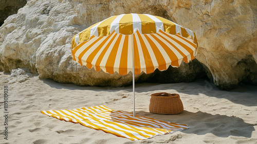 yellow beach umbrella
