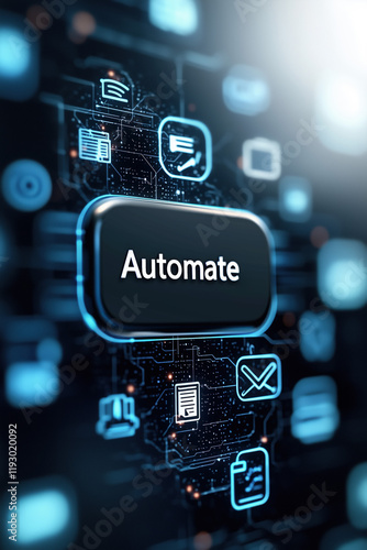 Automate Button Interface Digital Technology System Efficiency Workflow Modern Icon Control Innovation Optimization