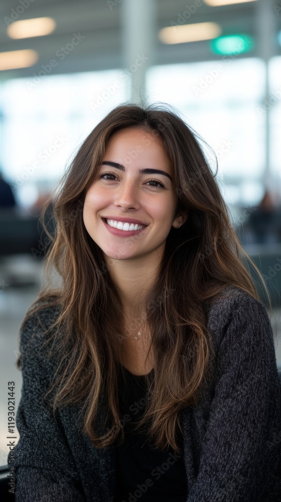 woman smiling at camera with copy space vertically 9:16 woman smiling at camera with copy space vertically 9:16