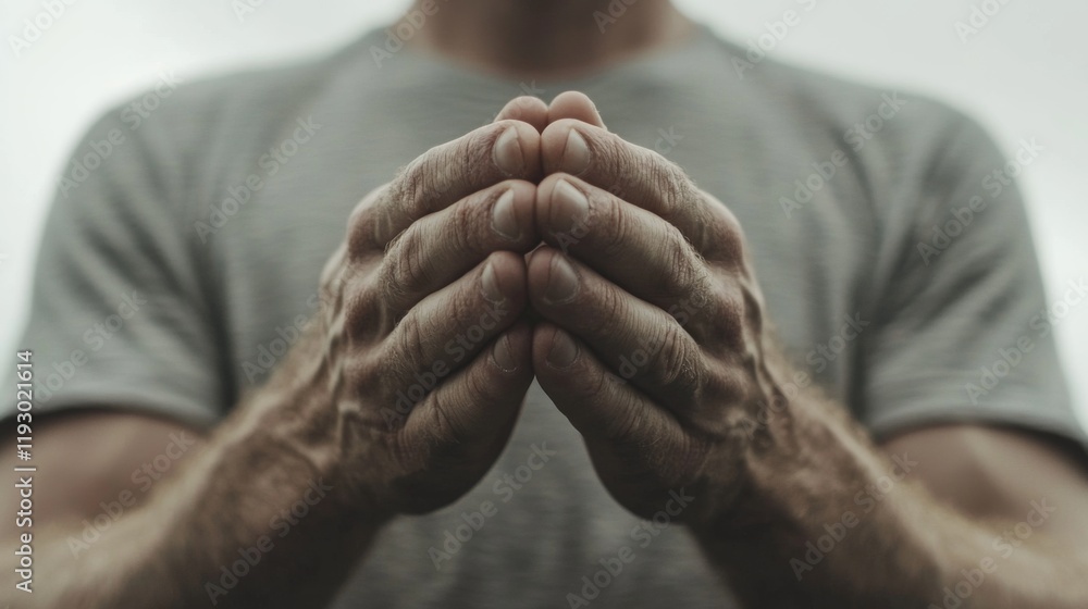 Fototapeta premium Close-up of man's hands clasped together.