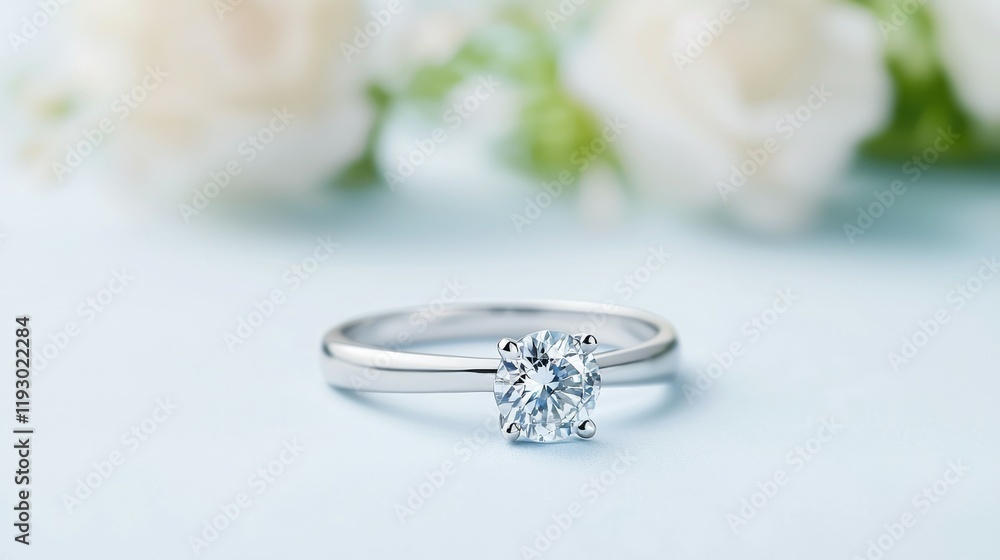 A close-up of an elegant engagement ring with a sparkling diamond on a soft background. A close-up of an elegant engagement ring with a sparkling diamond on a soft background.