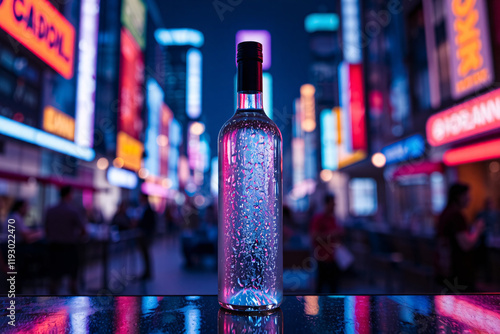 Vodka bottle mockup with a sleek design on an elegant background, ideal for branding showcase photo