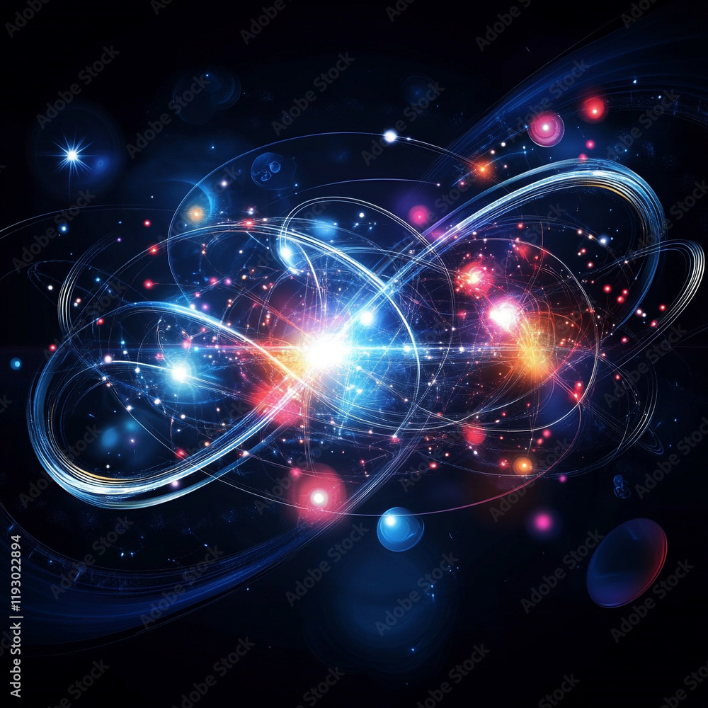 Obraz premium Dynamic cosmic energy interaction abstract universe digital art colorful environment close-up view scientific exploration