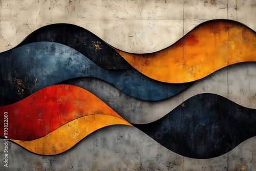 Abstract Wave Design with Vibrant Colors on Textured Surface