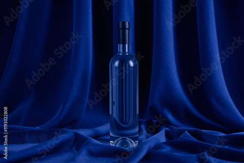 Vodka bottle mockup with a sleek design on an elegant background, ideal for branding showcase photo