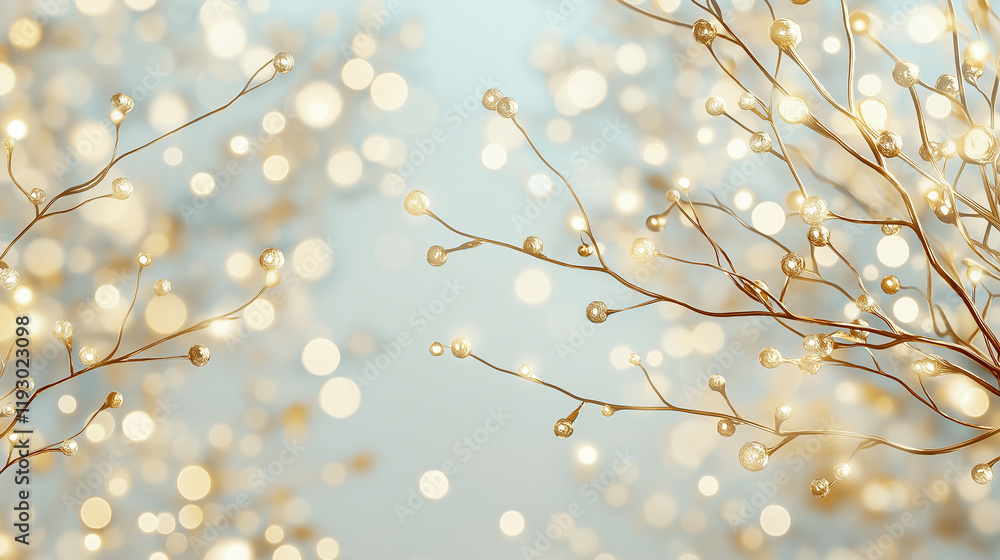 Golden branches with glowing spheres creating a magical bokeh effect Golden branches with glowing spheres creating a magical bokeh effect