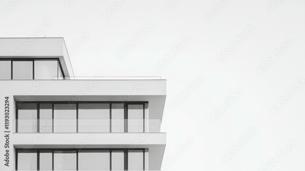 Modern architectural building with minimalistic design and large glass windows. Modern architectural building with minimalistic design and large glass windows.