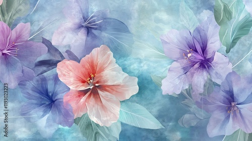 Wallpaper Mural Watercolor Floral Painting: Delicate Blooms in Pastel Hues Torontodigital.ca