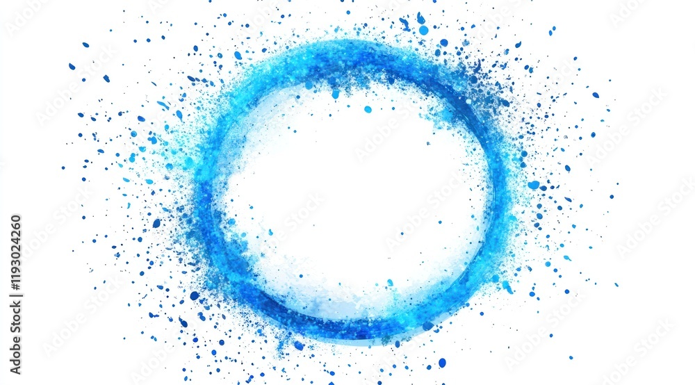 Abstract blue circle frame with particle explosion. Abstract blue circle frame with particle explosion.