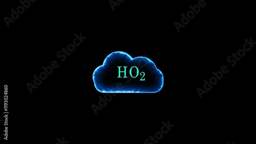 Glowing Neon HO2 Icon Isolated on Black Background. Artistic hydrogen peroxide with cloud icon neon line looping animation photo