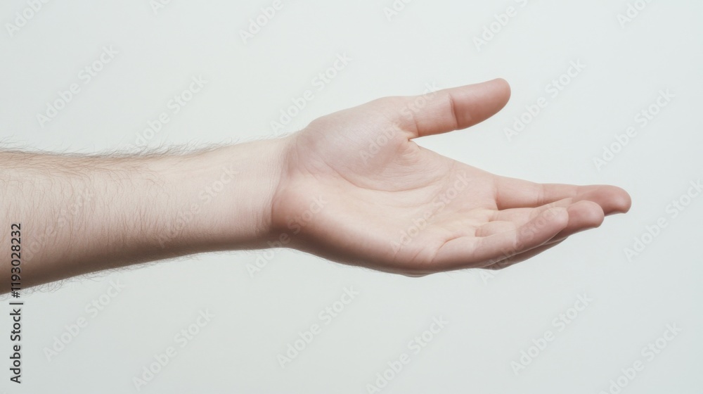 Open hand palm up, outstretched arm on white background. Open hand palm up, outstretched arm on white background.
