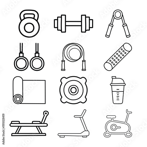 gym icon set, fitness icon, healthy lifestyle