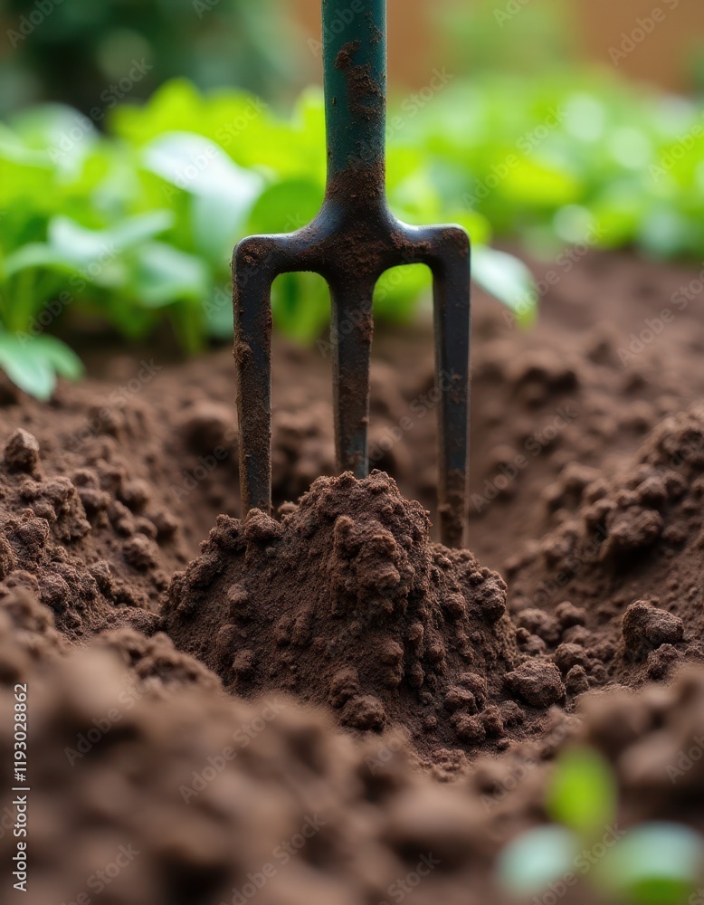 Tilling the Soil with a Garden Fork in Preparation for Planting Tilling the Soil with a Garden Fork in Preparation for Planting