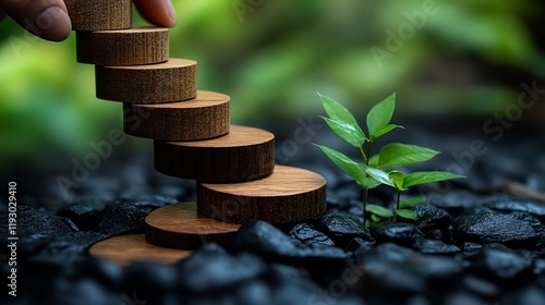 Wooden Steps to Growth: Sustainable Business Concept eco dark hand     photo